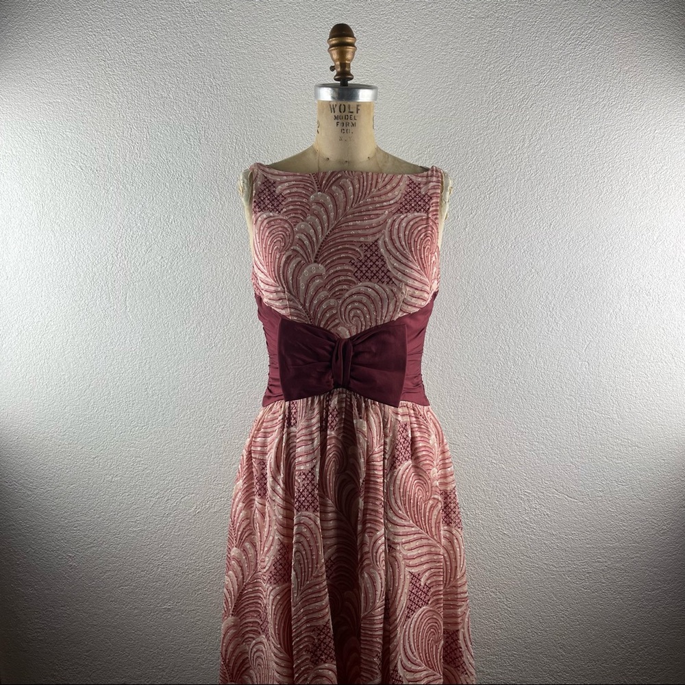 Nanette Lepore l 2 Retro Silk Novelty Feather Cummerbund Waist Bow Pinup Dress